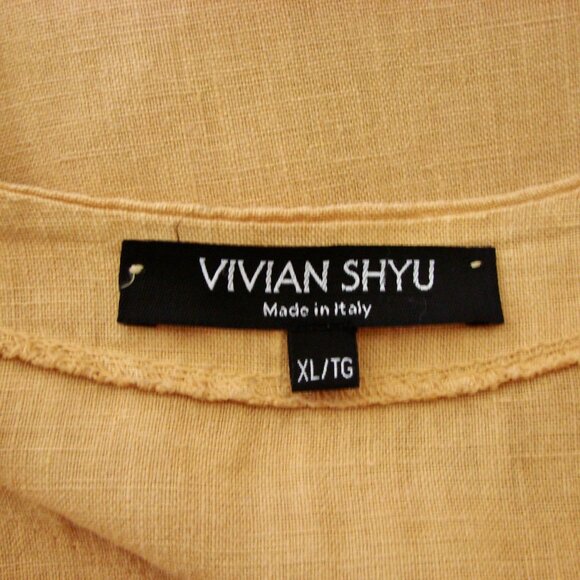 Vivian Shyu Linen Tunic Top Made in Italy Lagenlook Mustard Yellow XL XXL 1X 2X - Picture 3 of 12